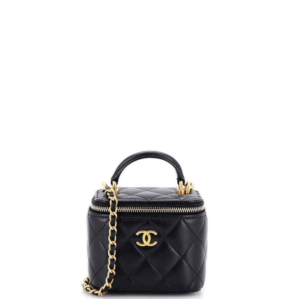 Chanel Mini Classic Top Handle Vanity Case with Chain Quilted Lambskin